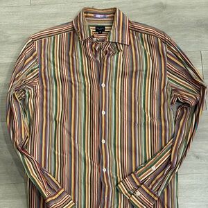 Paul Smith Multistripe Long-Sleeve Button-Down Shirt in Earthy & Bright Stripes